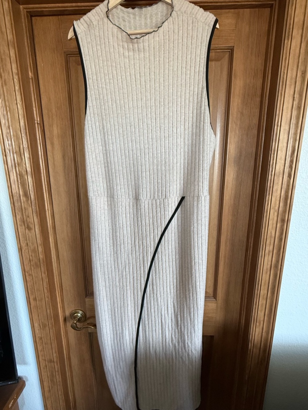 Sleeveless Ribbed Cream Knit Maxi Dress